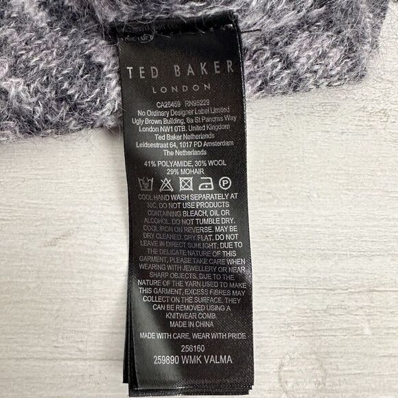 Ted Baker Jumper Sweater Women US 10 Extreme Sleeve Pullover Wool Mohair Gray - Picture 11 of 16